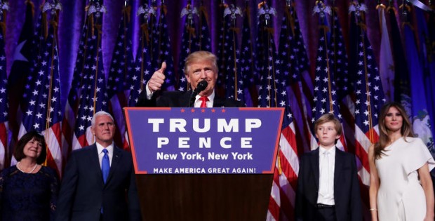 NEW YORK, NY - NOVEMBER 09: Republican president-elect Donald Trump delivers his acceptance speech during his election night event at the New York Hilton Midtown in the early morning hours of November 9, 2016 in New York City. Donald Trump defeated Democratic presidential nominee Hillary Clinton to become the 45th president of the United States. (Photo by Chip Somodevilla/Getty Images)